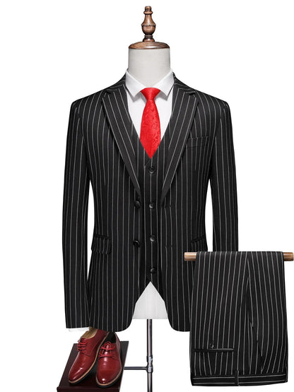 Costume de Mariage 3 Pièces à Rayures pour Hommes, Coupe Ajustée à 1 Bouton