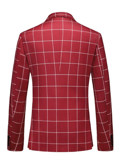 Costume de Mariage 3 Pièces à Carreaux pour Homme, Coupe Ajustée à 1 Bouton