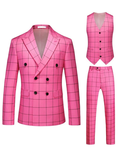 Costume de Mariage 3 Pièces à Carreaux pour Homme, Coupe Ajustée à 1 Bouton