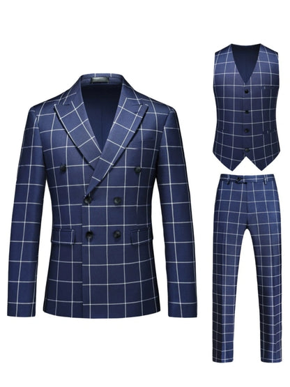 Costume de Mariage 3 Pièces à Carreaux pour Homme, Coupe Ajustée à 1 Bouton