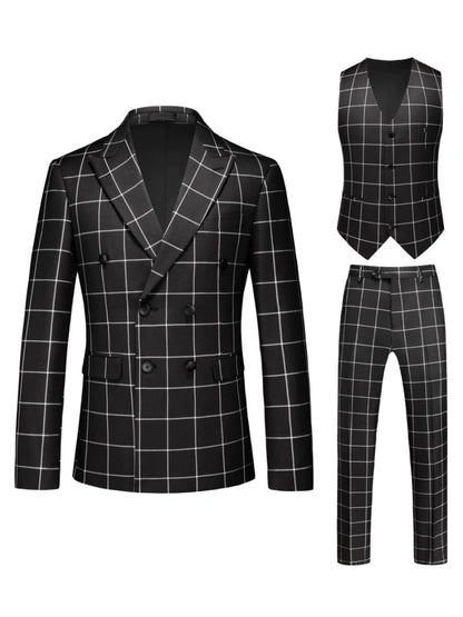 Costume de Mariage 3 Pièces à Carreaux pour Homme, Coupe Ajustée à 1 Bouton