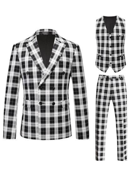 Complet de Mariage 3 Pièces à Carreaux - Coupe Ajustée - Veste Droite 1 Bouton