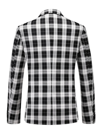 Costume de Mariage 3 Pièces à Carreaux, Coupe Ajustée, Veste Droite à 1 Bouton
