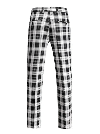 Costume de Mariage 3 Pièces à Carreaux, Coupe Ajustée, Veste Droite à 1 Bouton