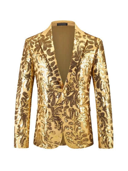 Veste de Soirée à Imprimé Paillettes pour Homme, Coupe Ajustée, Revers à Crans & 1 Bouton