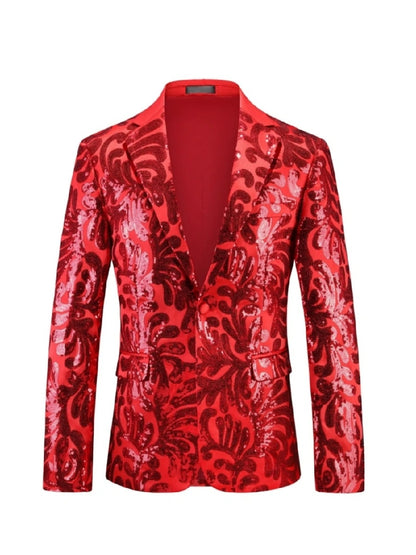 Veste de Soirée à Imprimé Paillettes pour Homme, Coupe Ajustée, Revers à Crans & 1 Bouton