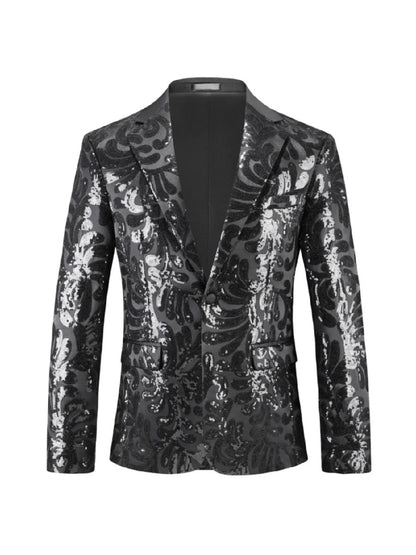 Veste de Soirée à Imprimé Paillettes pour Homme, Coupe Ajustée, Revers à Crans & 1 Bouton