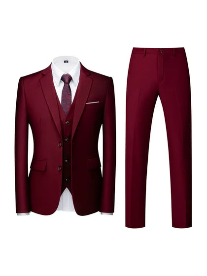 Costume de Mariage 3 Pièces pour Homme, Coupe Ajustée & Boutonnage Croisé à 2 Boutons, Couleur Unie