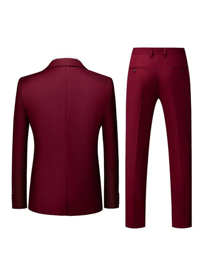 Costume de Mariage 3 Pièces pour Homme, Coupe Ajustée & Boutonnage Croisé à 2 Boutons, Couleur Unie