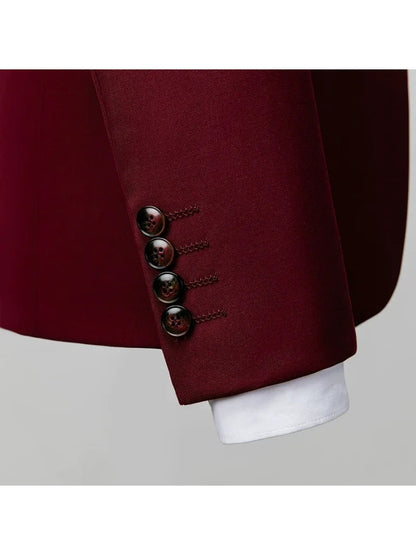 Costume de Mariage 3 Pièces pour Homme, Coupe Ajustée & Boutonnage Croisé à 2 Boutons, Couleur Unie