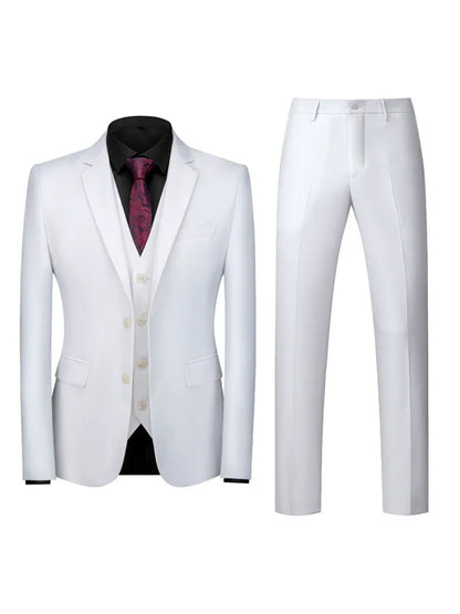 Costume de Mariage 3 Pièces pour Homme, Coupe Ajustée & Boutonnage Croisé à 2 Boutons, Couleur Unie