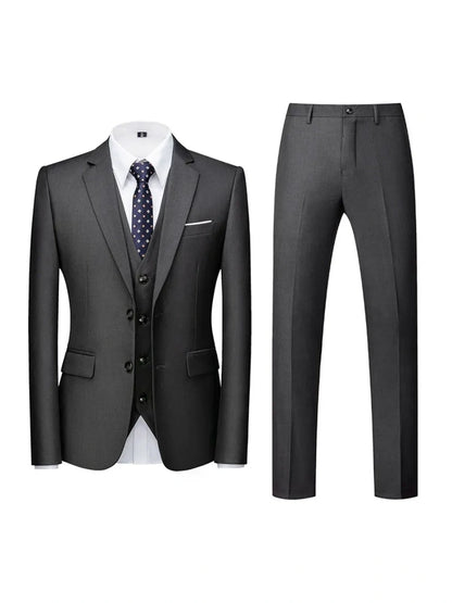 Costume de Mariage 3 Pièces pour Homme, Coupe Ajustée & Boutonnage Croisé à 2 Boutons, Couleur Unie