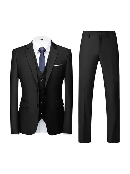 Costume de Mariage 3 Pièces pour Homme, Coupe Ajustée & Boutonnage Croisé à 2 Boutons, Couleur Unie