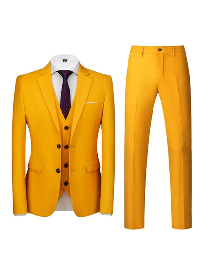 Costume de Mariage 3 Pièces pour Homme, Coupe Ajustée & Boutonnage Croisé à 2 Boutons, Couleur Unie