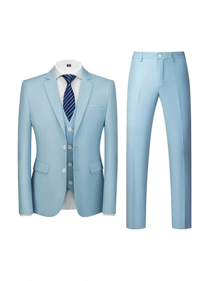 Costume de Mariage 3 Pièces pour Homme, Coupe Ajustée & Boutonnage Croisé à 2 Boutons, Couleur Unie