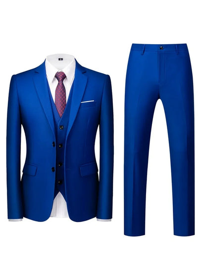 Costume de Mariage 3 Pièces pour Homme, Coupe Ajustée & Boutonnage Croisé à 2 Boutons, Couleur Unie