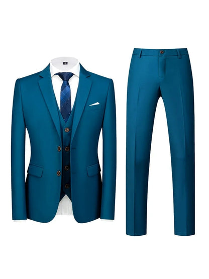 Costume de Mariage 3 Pièces pour Homme, Coupe Ajustée & Boutonnage Croisé à 2 Boutons, Couleur Unie