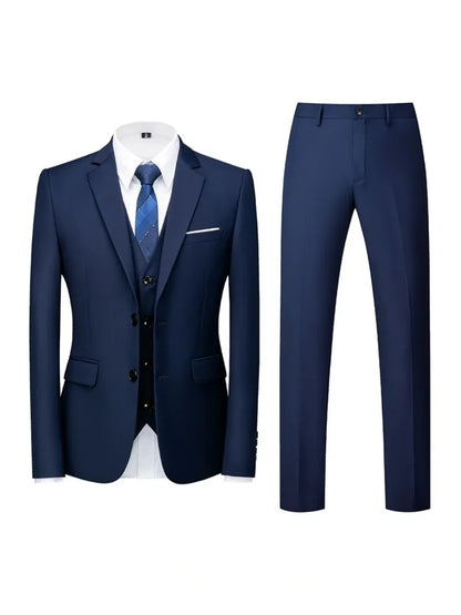 Costume de Mariage 3 Pièces pour Homme, Coupe Ajustée & Boutonnage Croisé à 2 Boutons, Couleur Unie