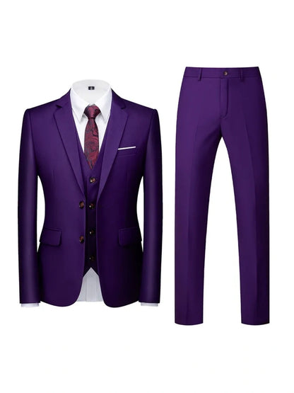 Costume de Mariage 3 Pièces pour Homme, Coupe Ajustée & Boutonnage Croisé à 2 Boutons, Couleur Unie