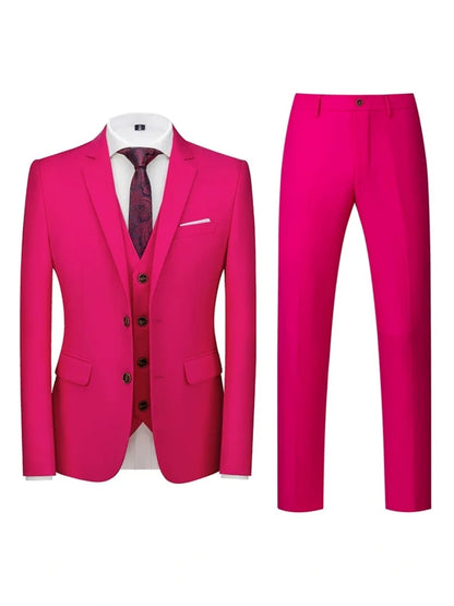 Costume de Mariage 3 Pièces pour Homme, Coupe Ajustée & Boutonnage Croisé à 2 Boutons, Couleur Unie
