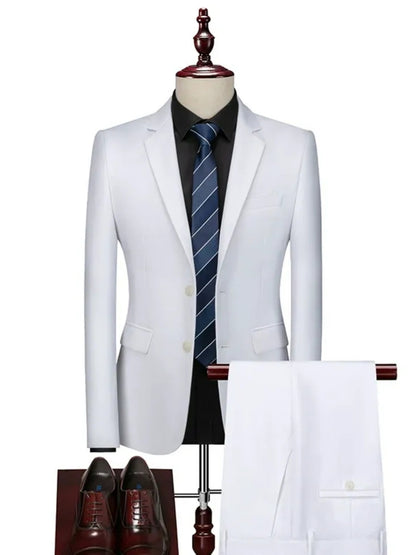 Costume Décontracté 2 Pièces pour Homme, Coupe Ajustée à 2 Boutons, Couleur Unie