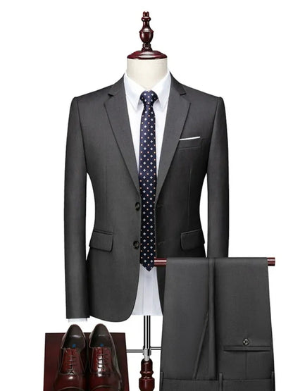 Costume Décontracté 2 Pièces pour Homme, Coupe Ajustée à 2 Boutons, Couleur Unie