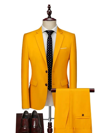 Costume Décontracté 2 Pièces pour Homme, Coupe Ajustée à 2 Boutons, Couleur Unie