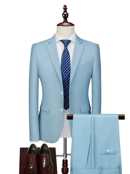 Costume Décontracté 2 Pièces pour Homme, Coupe Ajustée à 2 Boutons, Couleur Unie