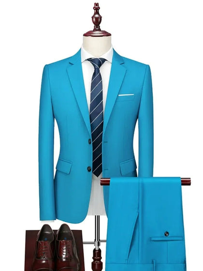 Coupe Ajustée Simple Boutonnage Deux Boutons 2 Pièces Solide Coloré Costumes Décontractés pour Homme