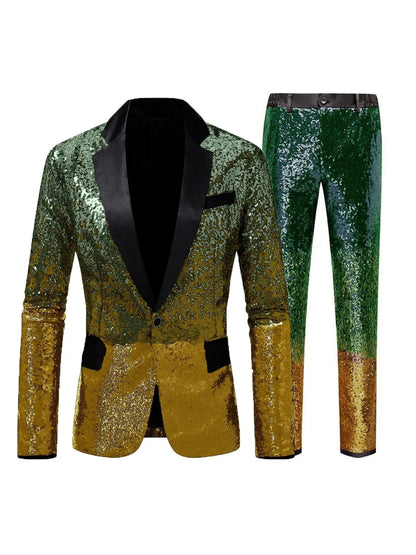 Costume Décontracté 2 Pièces pour Homme à Paillettes en Dégradé, Coupe Ajustée à 1 Bouton
