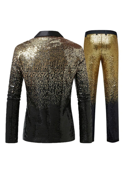 Costume Décontracté 2 Pièces pour Homme à Paillettes en Dégradé, Coupe Ajustée à 1 Bouton