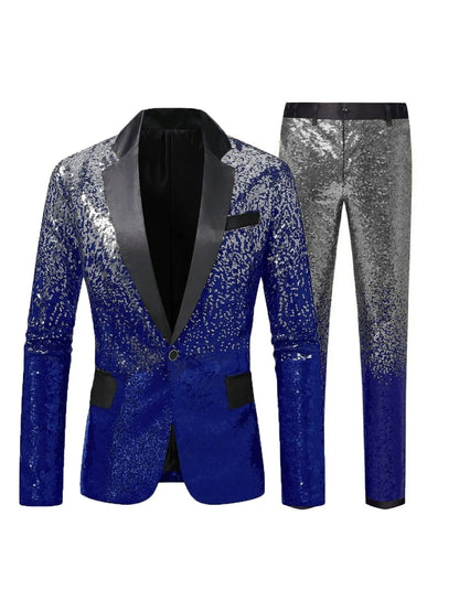 Costume Décontracté 2 Pièces pour Homme à Paillettes en Dégradé, Coupe Ajustée à 1 Bouton