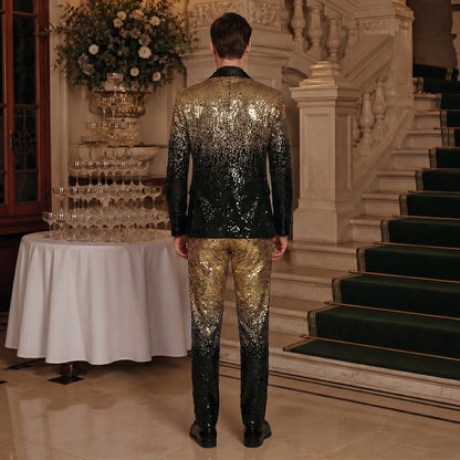 Costume Décontracté 2 Pièces pour Homme à Paillettes en Dégradé, Coupe Ajustée à 1 Bouton
