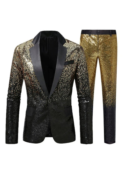 Costume Décontracté 2 Pièces pour Homme à Paillettes en Dégradé, Coupe Ajustée à 1 Bouton