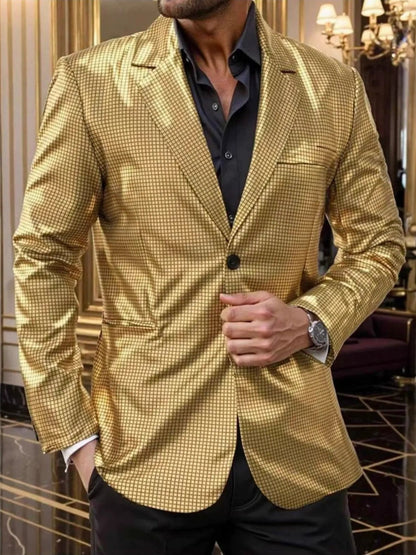 Veste de Soirée pour Homme à Carreaux Dorés, Coupe Ajustée, Revers à Crans & 1 Bouton