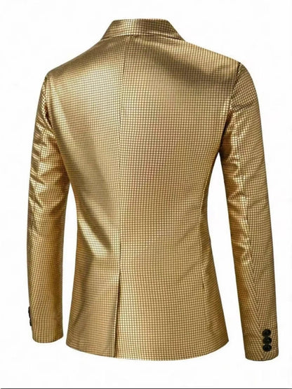 Veste de Soirée pour Homme à Carreaux Dorés, Coupe Ajustée, Revers à Crans & 1 Bouton