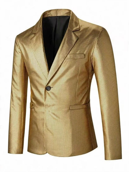Veste de Soirée pour Homme à Carreaux Dorés, Coupe Ajustée, Revers à Crans & 1 Bouton