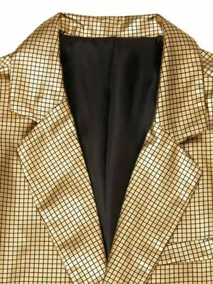 Veste de Soirée pour Homme à Carreaux Dorés, Coupe Ajustée, Revers à Crans & 1 Bouton