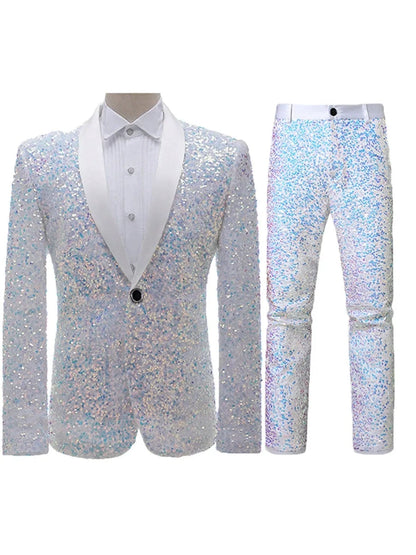 Costume Décontracté 2 Pièces à Paillettes pour Homme, Coupe Ajustée à 1 Bouton