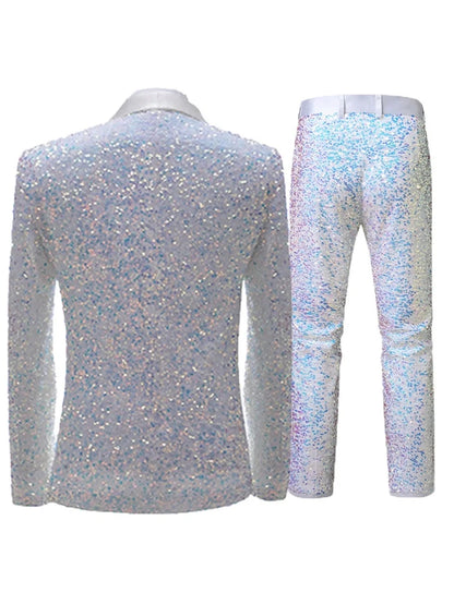 Costume Décontracté 2 Pièces à Paillettes pour Homme, Coupe Ajustée à 1 Bouton