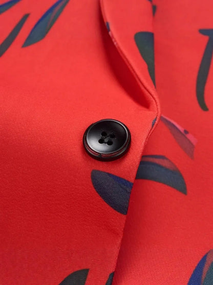 Costume Décontracté 2 Pièces à Imprimé Fleuri pour Homme, Coupe Ajustée à 1 Bouton