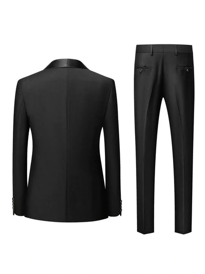 Costume de Mariage 3 Pièces pour Homme, Col Châle & Coupe Ajustée à 1 Bouton, Couleur Unie
