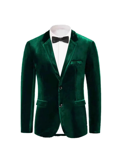 Coupe Ajustée Revers à Crans Veste Droite à 2 Boutons Velours Veste de Soirée pour Homme