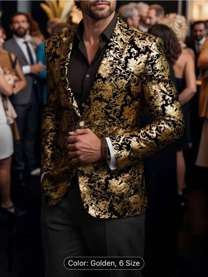 Veste de Soirée pour Homme à Imprimé Métallisé, Coupe Ajustée, Revers à Crans & 2 Boutons