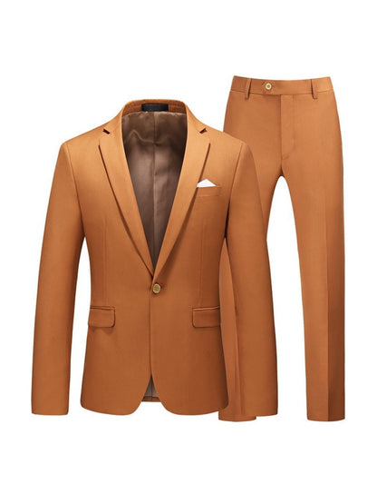 Costume de Soirée 2 Pièces pour Homme, Coupe Ajustée, Revers à Crans, 1 Bouton & Couleur Unie
