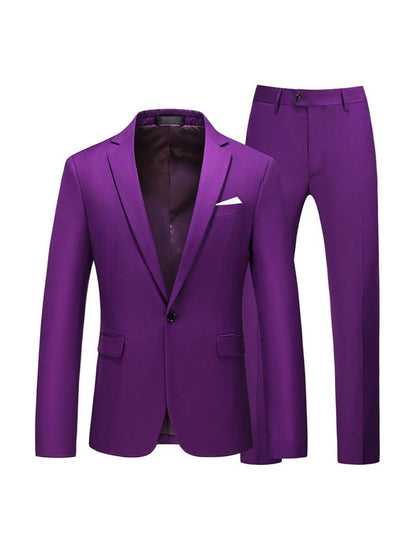 Costume de Soirée 2 Pièces pour Homme, Coupe Ajustée, Revers à Crans, 1 Bouton & Couleur Unie