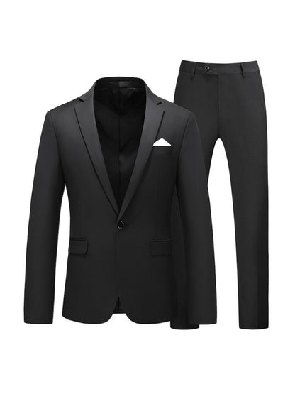 Costume de Soirée 2 Pièces pour Homme, Coupe Ajustée, Revers à Crans, 1 Bouton & Couleur Unie