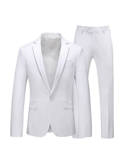 Costume de Soirée 2 Pièces pour Homme, Coupe Ajustée, Revers à Crans, 1 Bouton & Couleur Unie