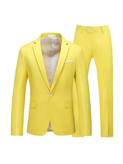 Costume de Soirée 2 Pièces pour Homme, Coupe Ajustée, Revers à Crans, 1 Bouton & Couleur Unie