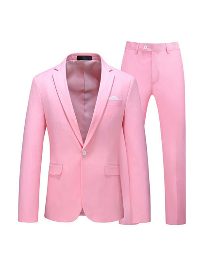 Costume de Soirée 2 Pièces pour Homme, Coupe Ajustée, Revers à Crans, 1 Bouton & Couleur Unie